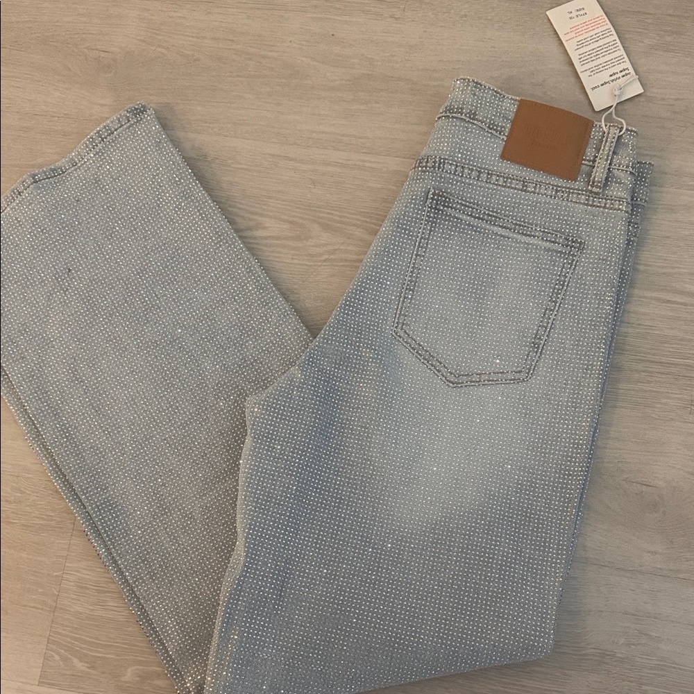 Light Blue Rhinestones Denim Jeans
